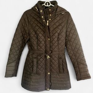 LAUNDRY BY SHELLI SEGAL Quilted Puffer 3/4 Winter Coat Hooded Cinch Waist Size M